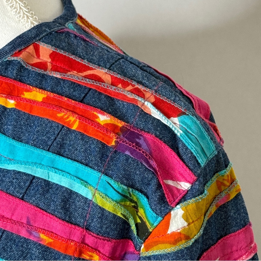 Vintage Blazer Striped Patchwork Jacket Denim Y2k… - image 2